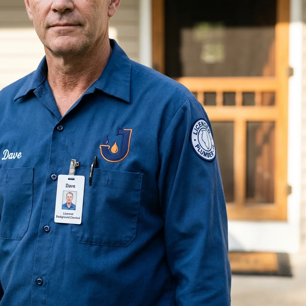 Licensed plumber showing ID badge in Ravenswood, WV