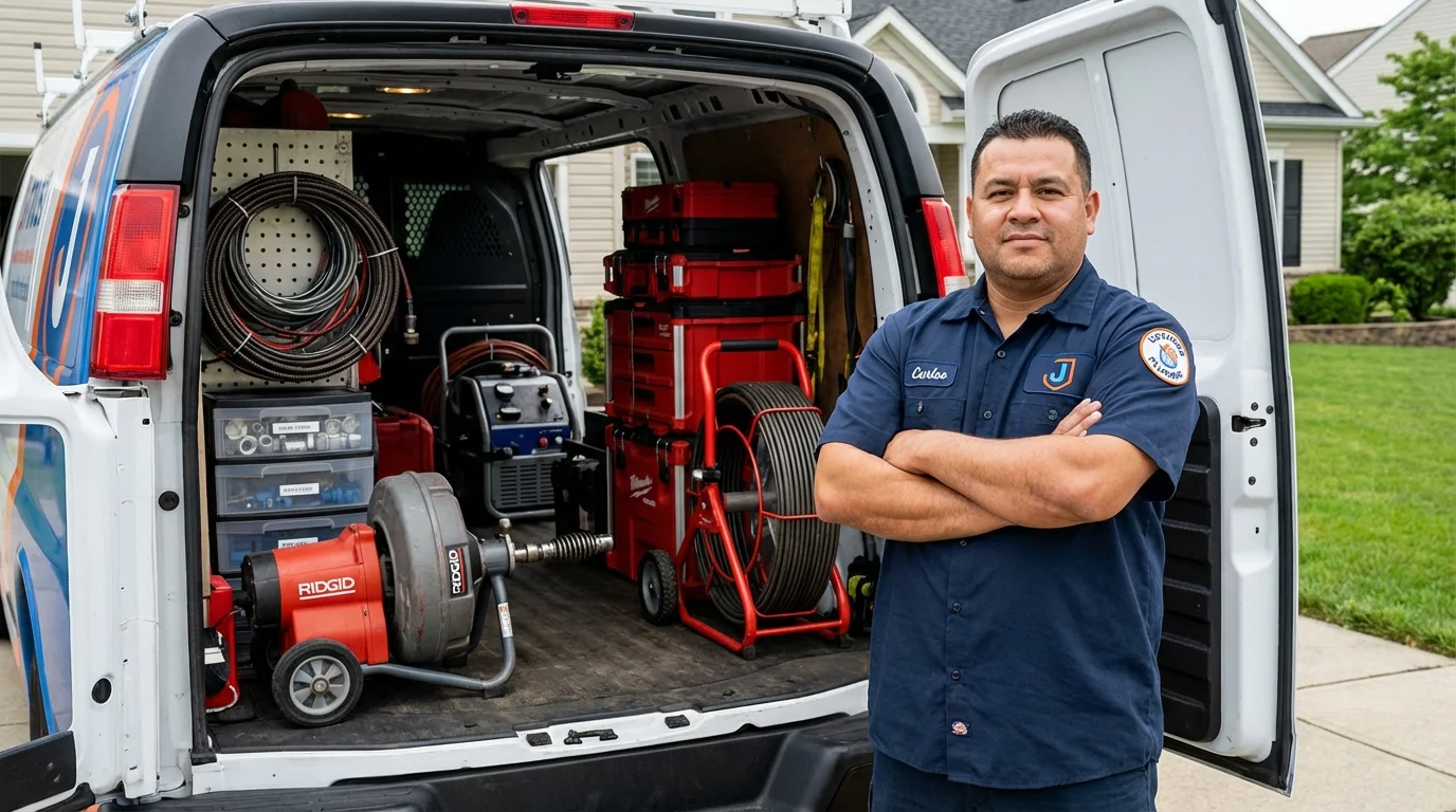 Professional drain cleaning equipment and Johns Plumbing LLC plumber in Ravenswood