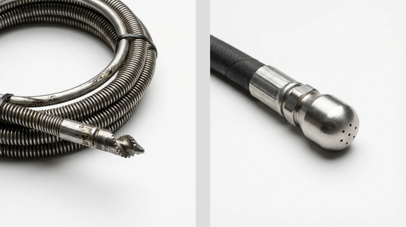 Drain snake cable and hydro jetting nozzle used for drain cleaning in Ravenswood, WV