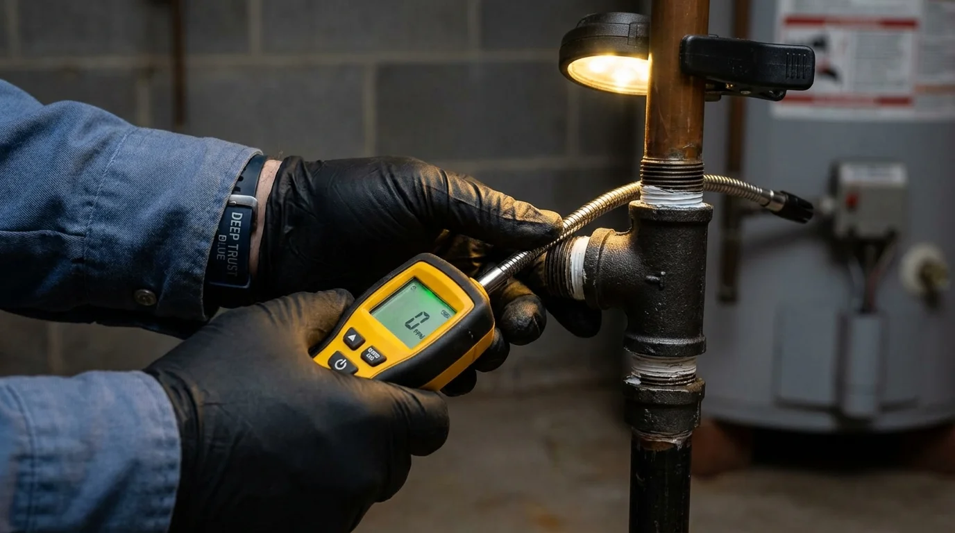 Gas leak detection with electronic sniffer by Johns Plumbing LLC in Ravenswood