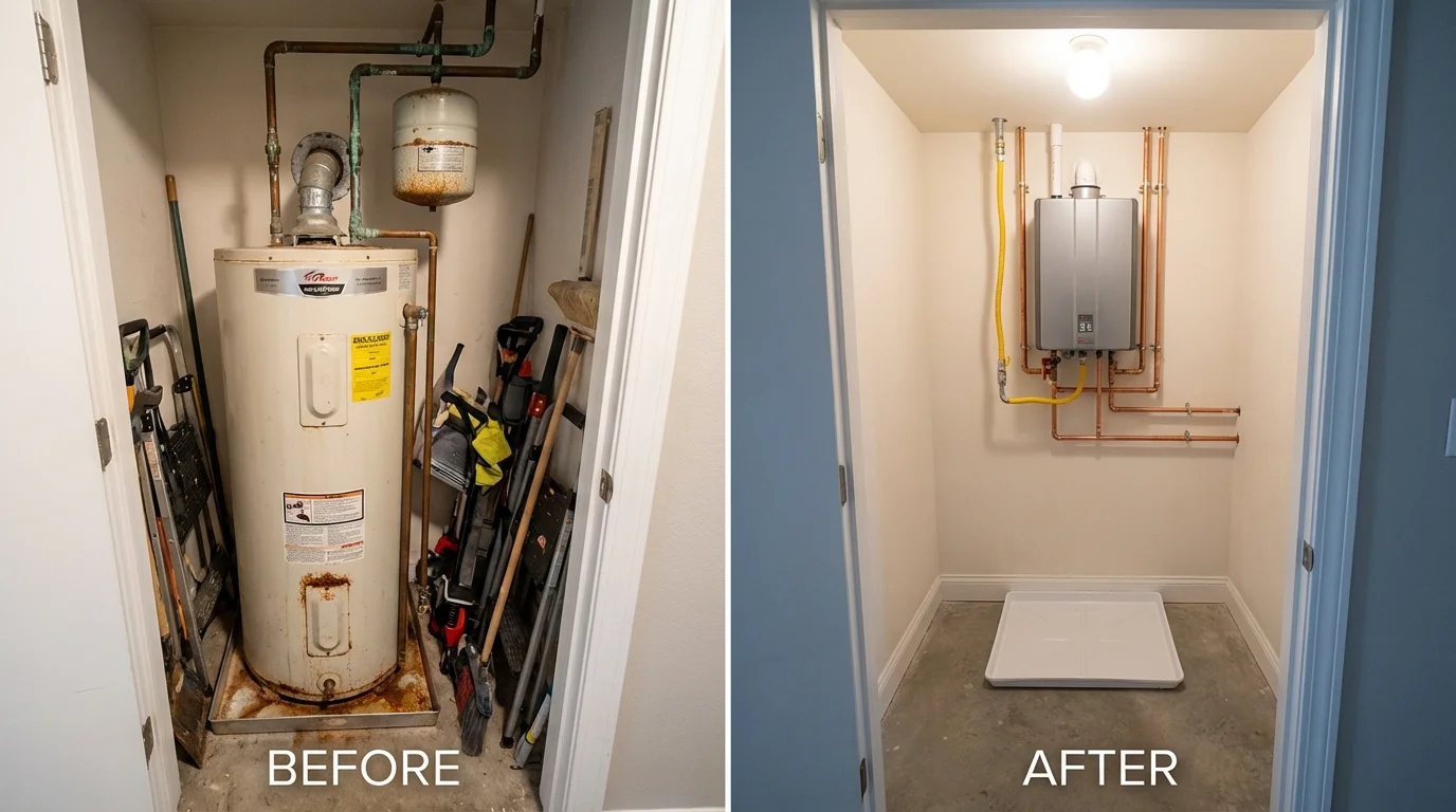 Tank water heater versus wall-mounted tankless unit comparison for Ravenswood, WV homeowners