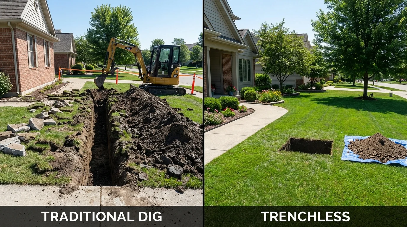 Trenchless sewer repair with minimal yard damage versus traditional excavation in Ravenswood, WV